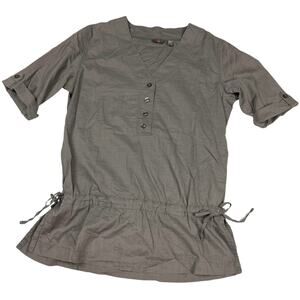 Merrell Shirt Grey V-Neck‎ Roll Tab Sleeve 100% Cotton Women XS Cinch Waist